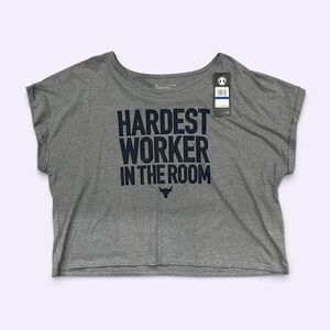 NWT Under Armour The Rock Hardest Worker Graphic Crop Tee Size XL
